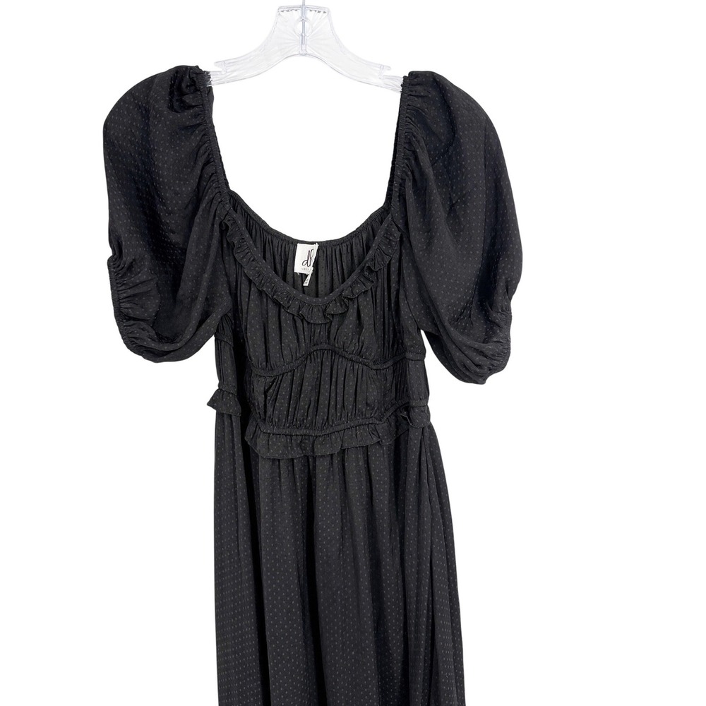 Anthropologie DRA Lola Peasant Dress Black Swiss Dot Midi Puff Sleeve Small - Picture 4 of 10